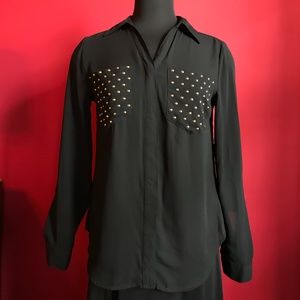 Michael Kors Black Silk Blouse with Gold Jewels